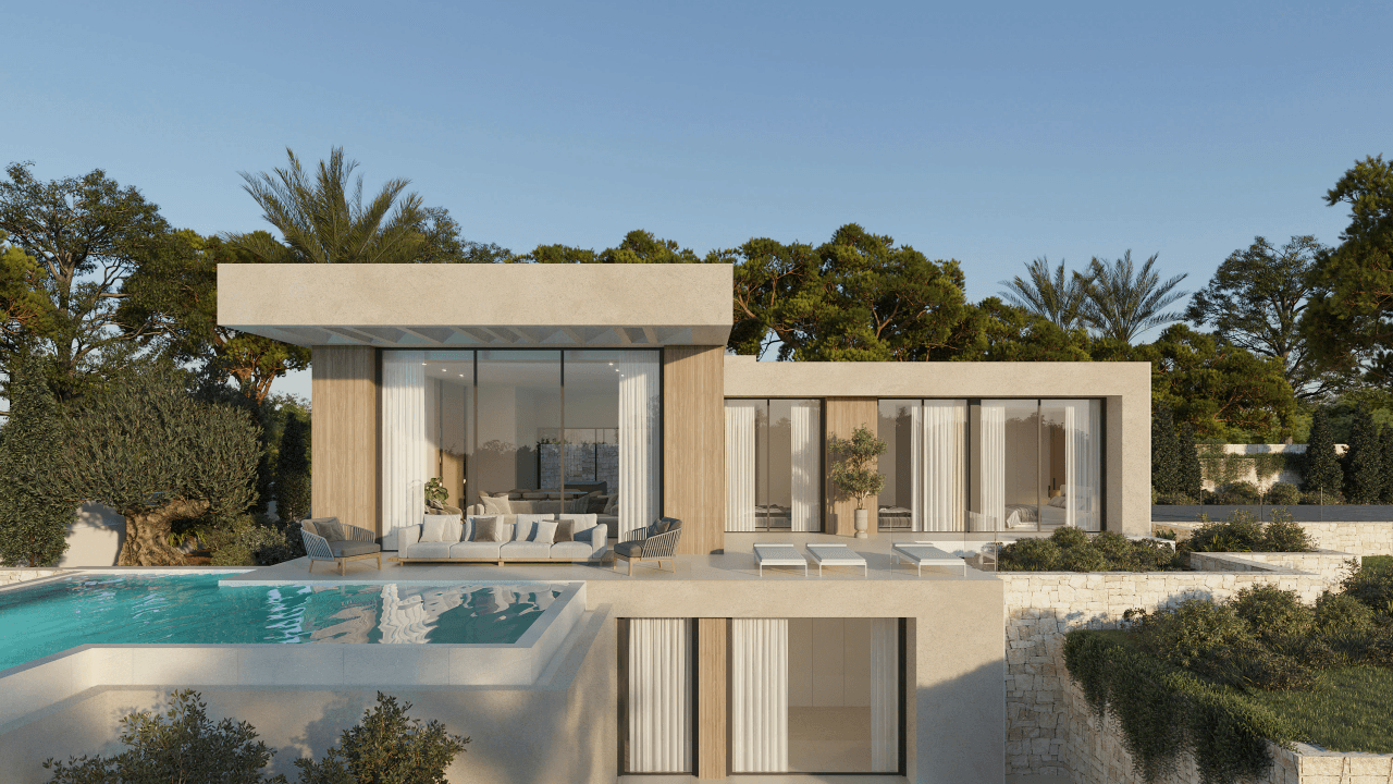 Villa exclusiva de lujo en Dénia, Costa Blanca, con arquitectura moderna y piscina privada.